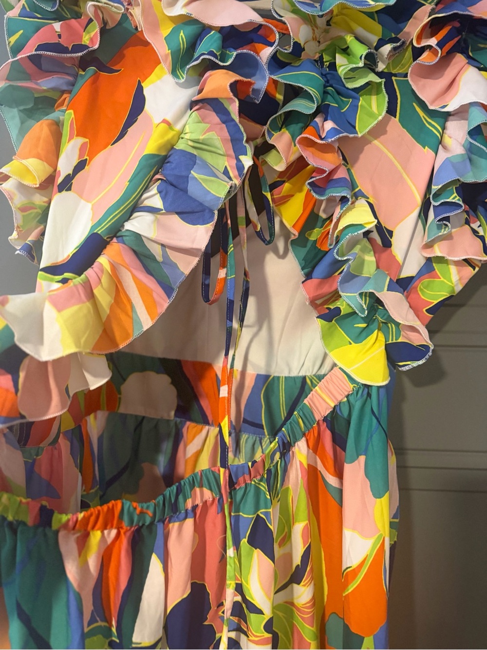 Colorful Ruffle Floral Midi Dress - Picture 4 of 6